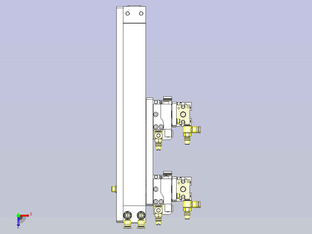 一款3位装载机构(不同行程)3D模型俯视图