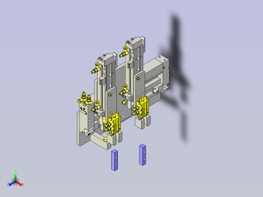 一款3位装载机构(不同行程)3D模型正等轴测缩略图