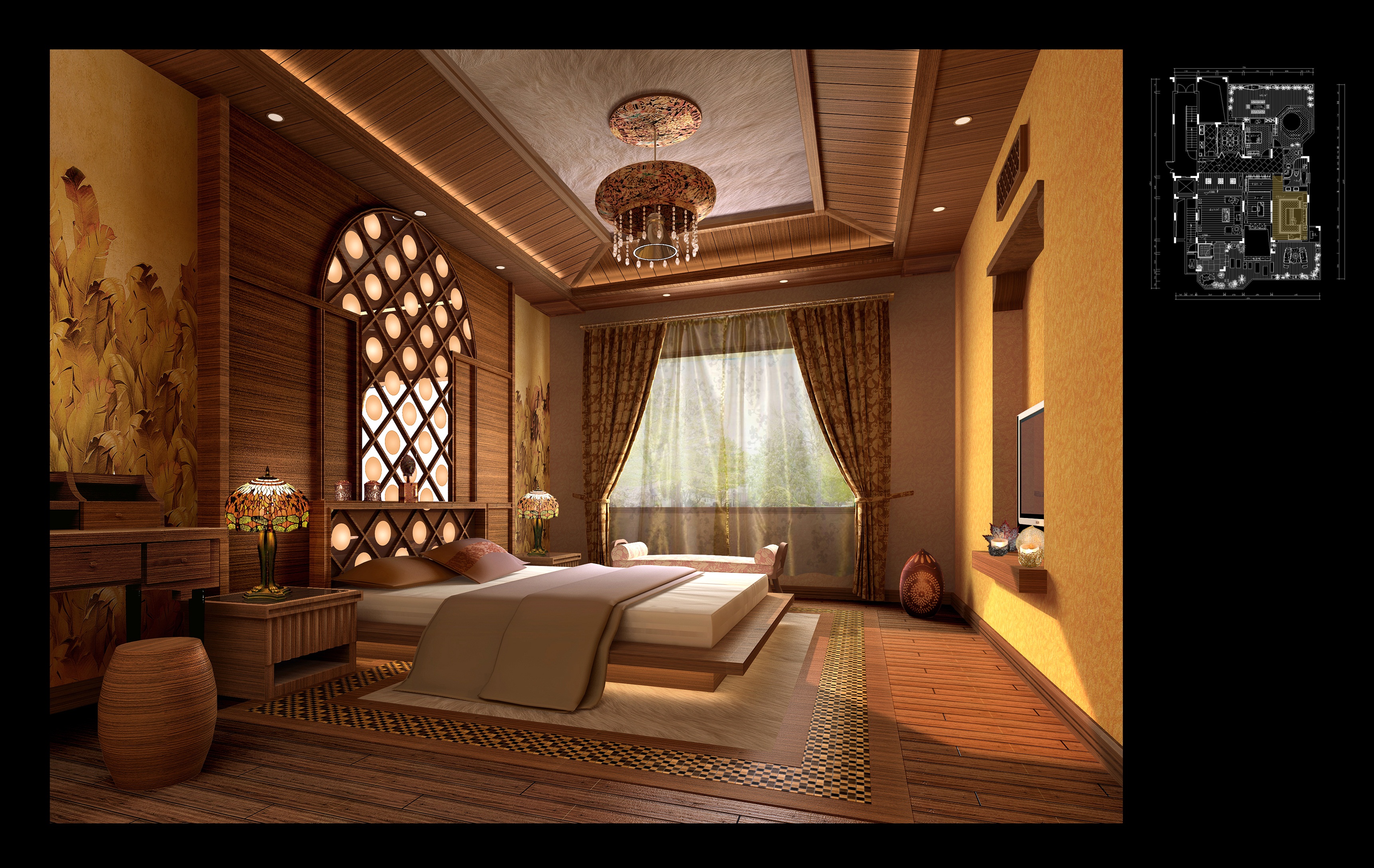 某复式住宅东南亚风格装饰施工图及效果图