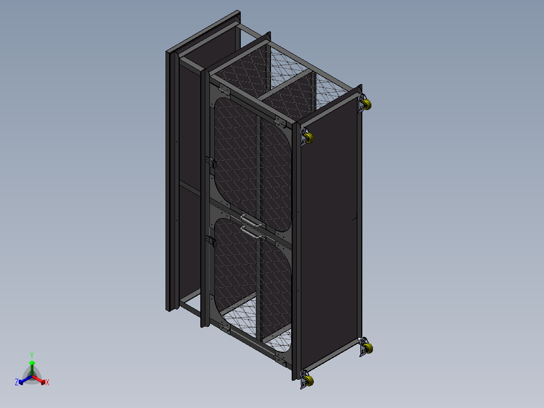 一张精致的钣金备餐柜正等轴测图