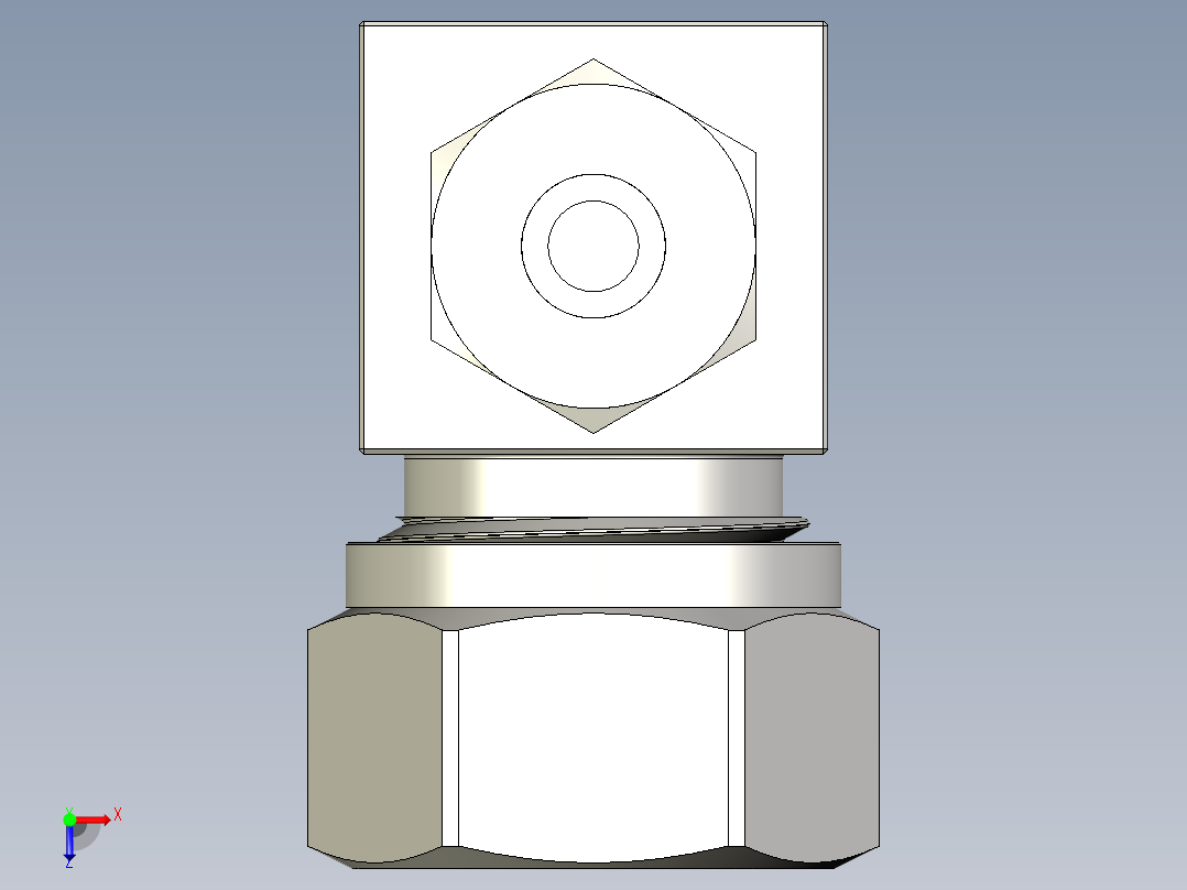 不锈钢升降式止回阀，0.30 Cv，1-4英寸。世伟洛克卡套管接头俯视图