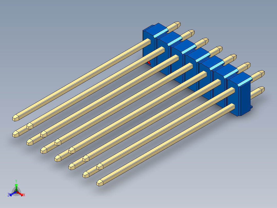 彩色公头100mil（2.54mm）系列-DS1021_blue_2x07p_100mil_Type43_rev1.0正等轴测图