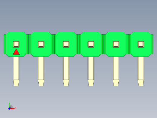 彩色公排针 100mil 2.54mm 系列-DS1022_green_1x06p_100mil_TypeD_rev1.0前视缩略图