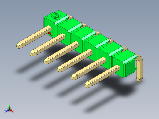 彩色公排针 100mil 2.54mm 系列-DS1022_green_1x06p_100mil_TypeD_rev1.0正等轴测缩略图