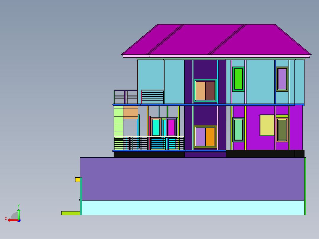 独栋三层现代风别墅后视图
