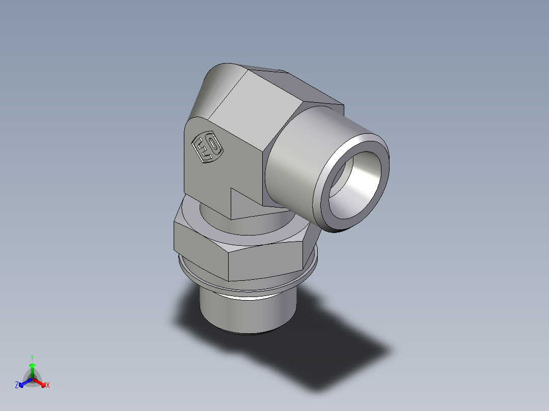 卡套式工业通用硬管接头EO_Adjustable_Locknut_elbow_WEE10SMOROMDCF正等轴测图
