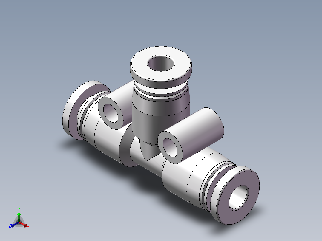 气动接头-T型三通APE4(4厘)正等轴测图