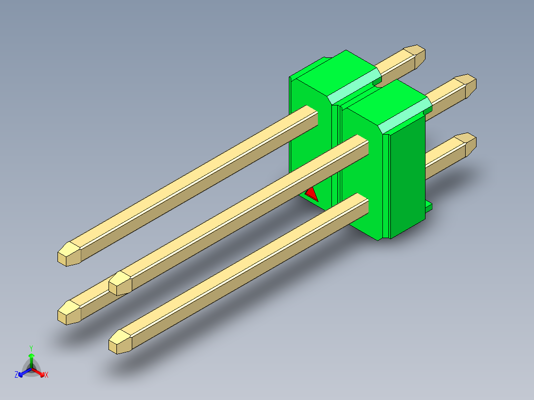 彩色公头100mil（2.54mm）系列-DS1021_green_2x02p_100mil_Type5_rev1.0主视图