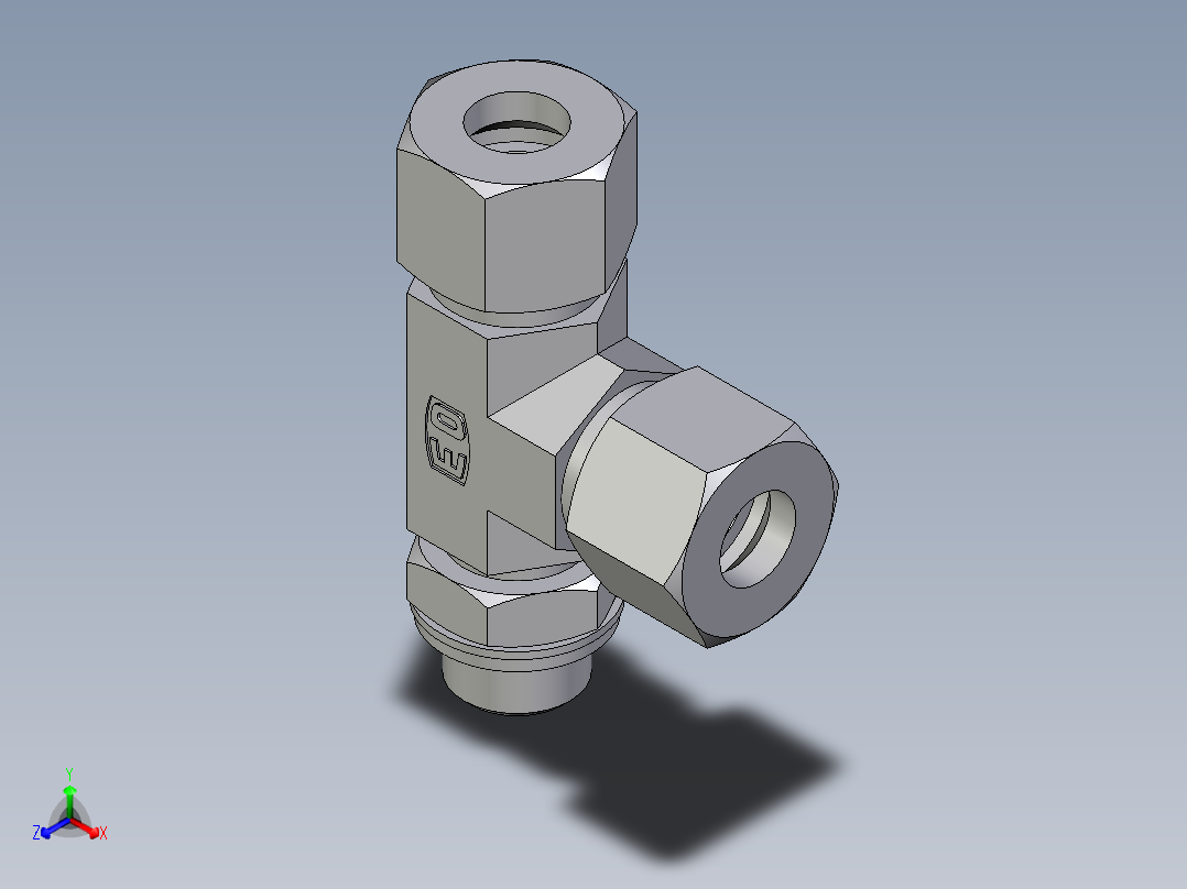卡套式工业通用硬管接头EO_Adjustable_locknut_run_tee_LEE12SRCF正等轴测图