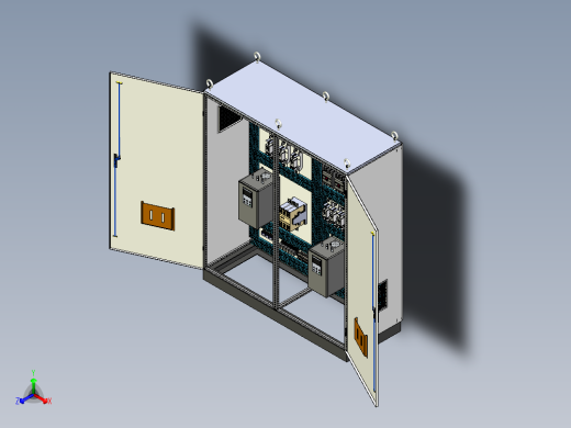 双柜组装软启动旁路+刀开关软启动plc控制柜正等轴测缩略图