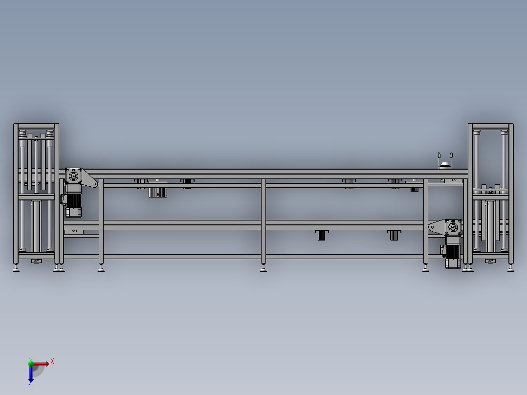 上下循环倍速链输送线 3D图 机械设计素材 3D模型参考资料俯视图
