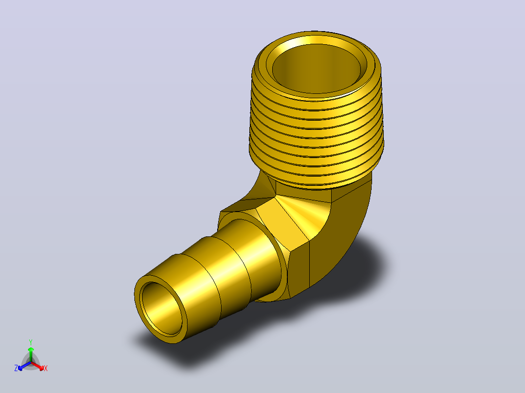 3-8英寸MNPT X 3-8英寸软管内径黄铜弯头宝塔接头正等轴测图