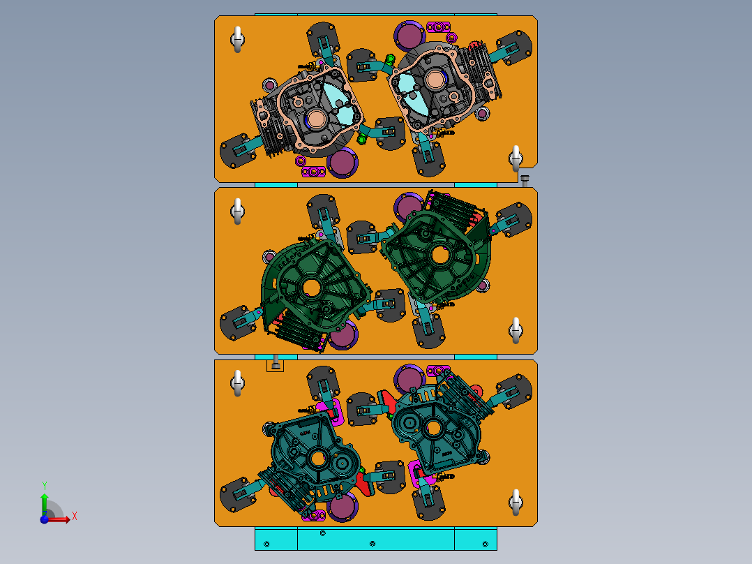 六工位通机夹具前视图