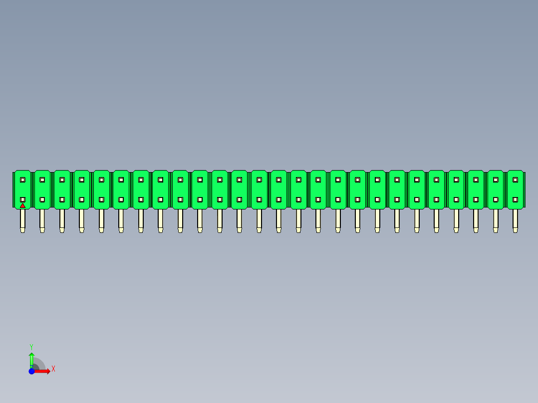 彩色公排针 100mil 2.54mm 系列-DS1022_green_2x26p_100mil_TypeD_rev1.0前视图