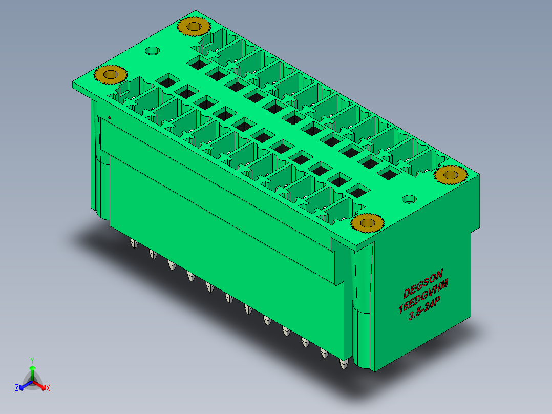 DEGSON 15EDG（公头） 3.5mm 螺钉锁紧，插拔式接线端子 FullPack-15EDGVHM-3.5-24P-14-00AH正等轴测图
