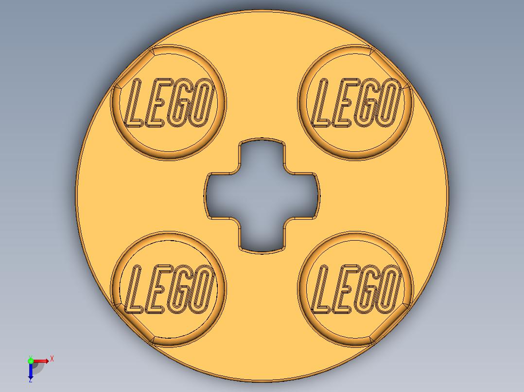 乐高零件 4032 板 2 x 2 圆形-4032 Bright Yellowish Orange Plate 2 x 2 Round.SLDPRT俯视图