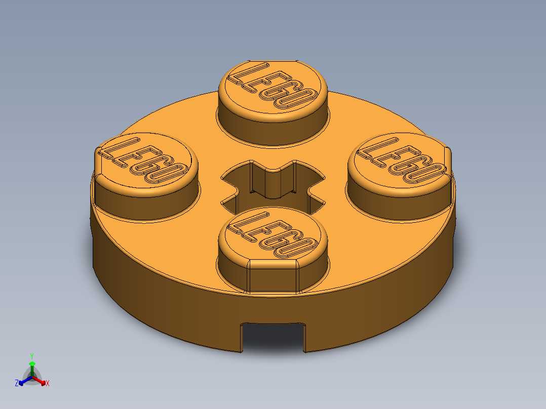 乐高零件 4032 板 2 x 2 圆形-4032 Bright Yellowish Orange Plate 2 x 2 Round.SLDPRT正等轴测图