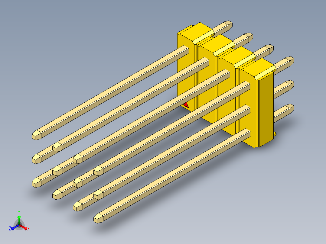彩色公头100mil（2.54mm）系列-DS1021_yellow_3x04p_100mil_Type19_rev1.0正等轴测图