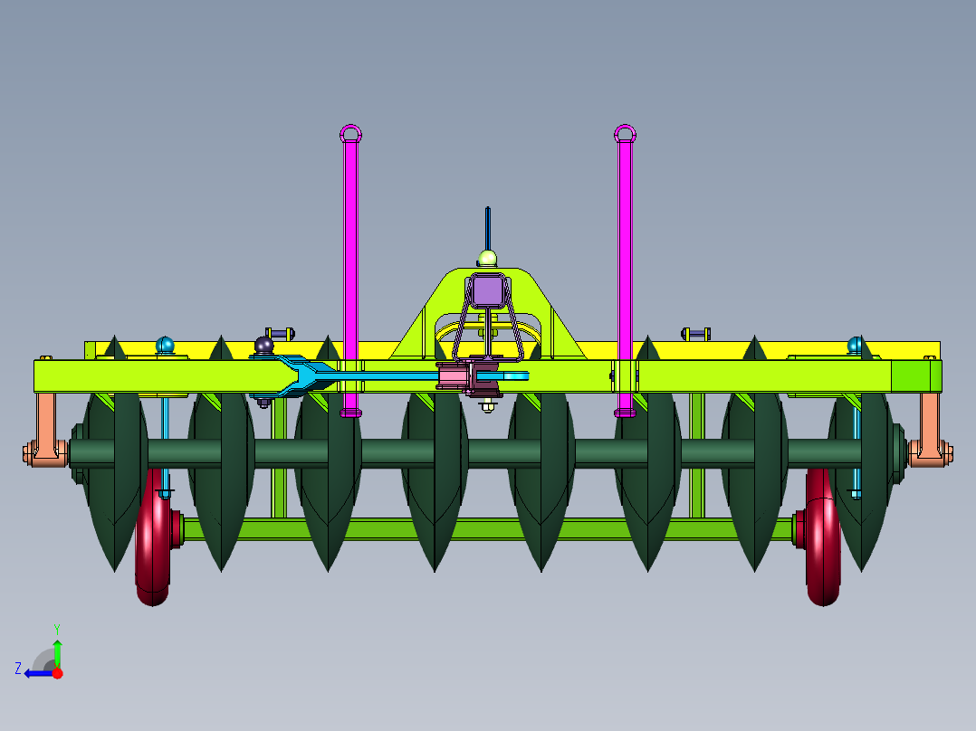 水田耕整翻地机械圆盘犁右视图
