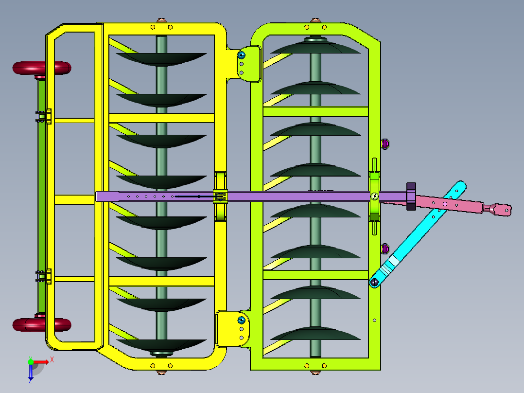 水田耕整翻地机械圆盘犁俯视图