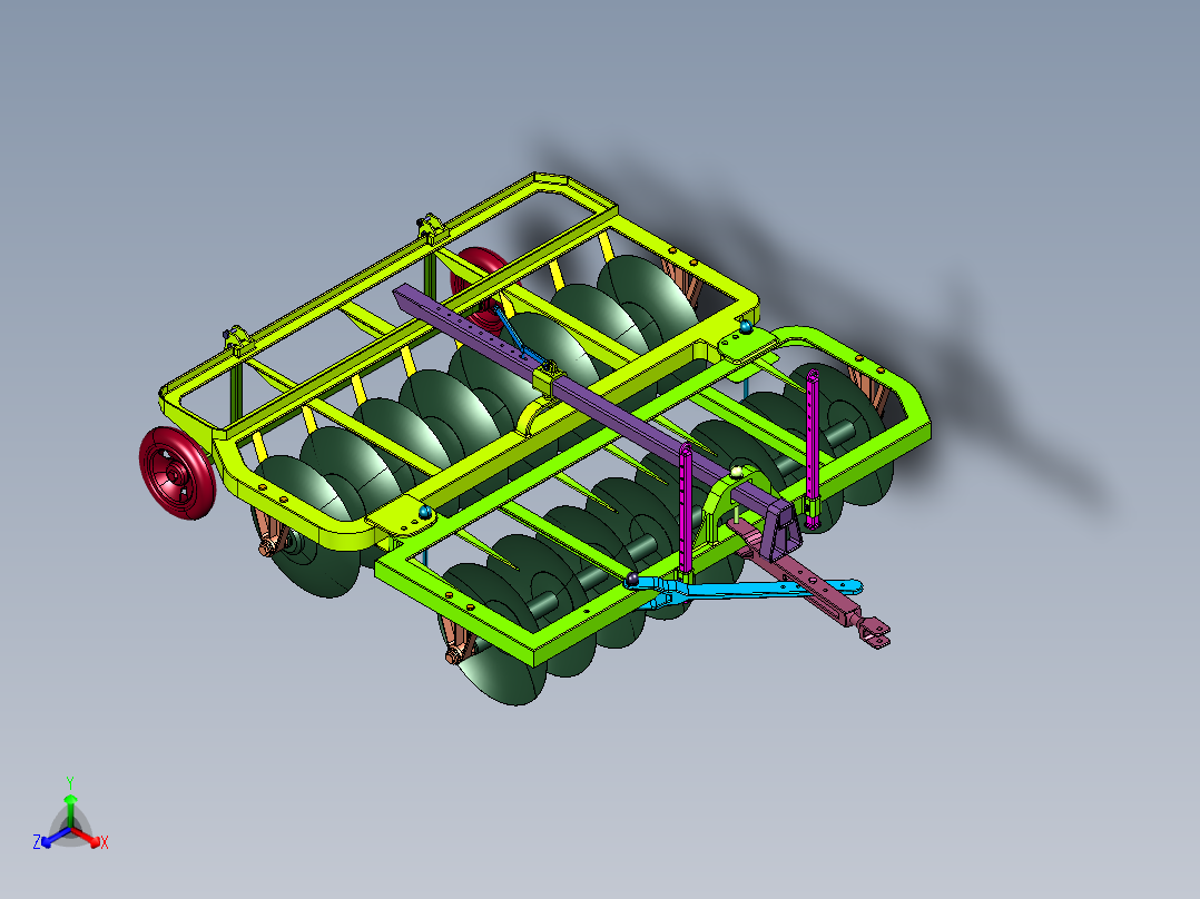 水田耕整翻地机械圆盘犁正等轴测图