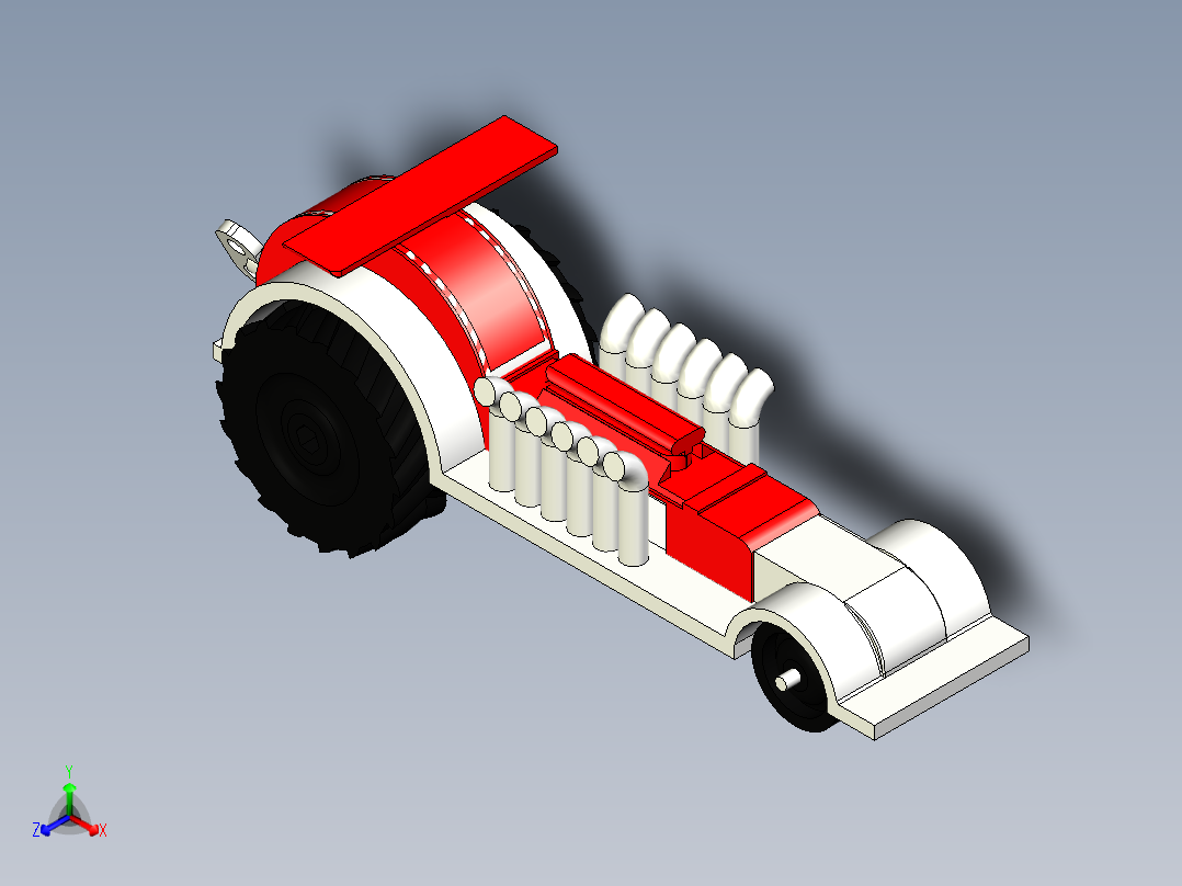 A3003239-橡皮筋动力拖拉机正等轴测图