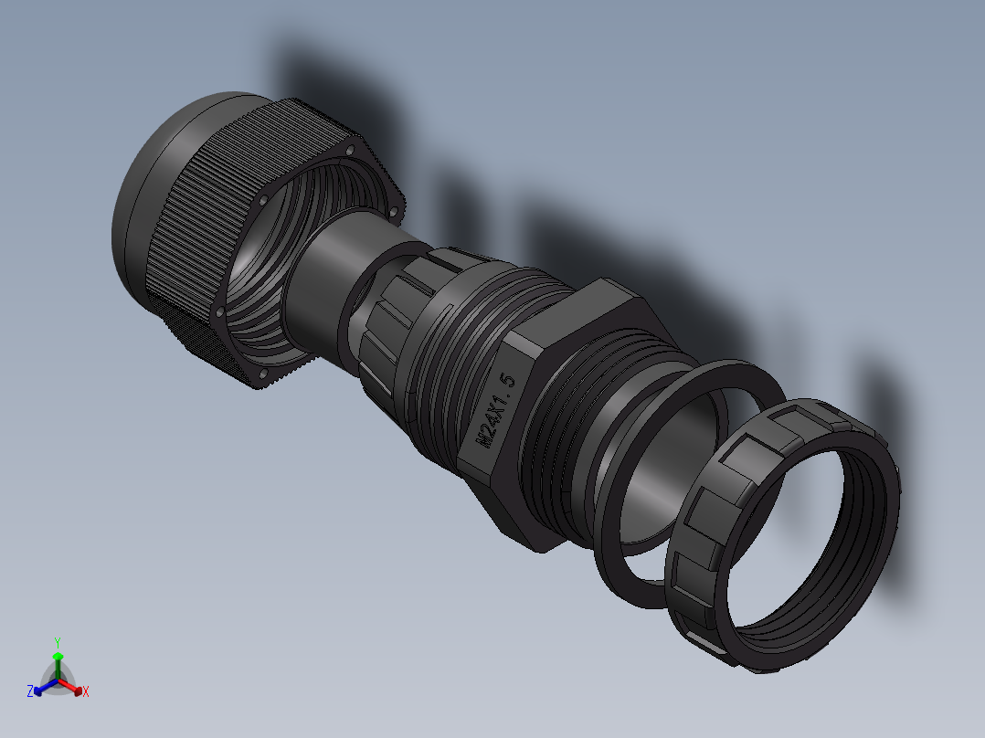 M24x1.5增安防爆尼龙电缆接头正等轴测图