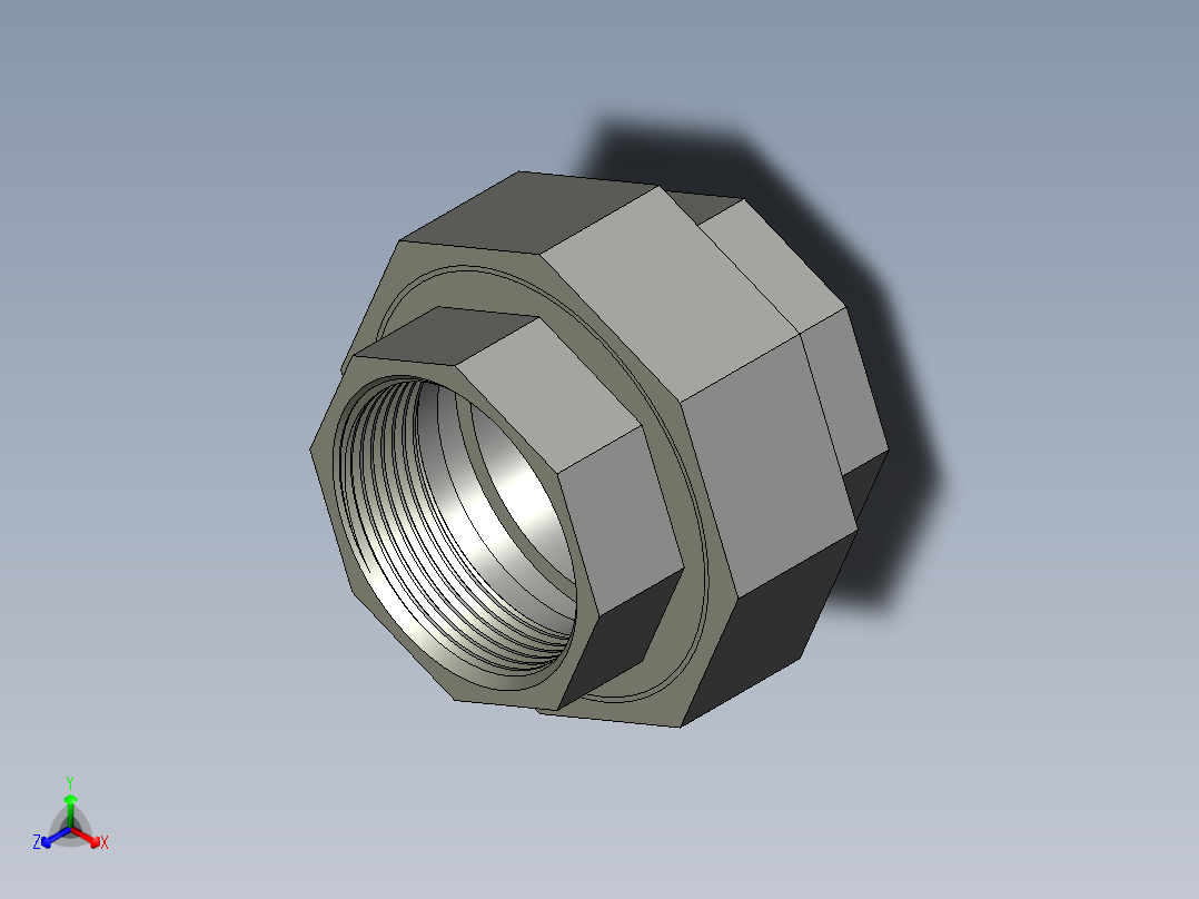螺纹管活接-等径内丝直通 DN40正等轴测图