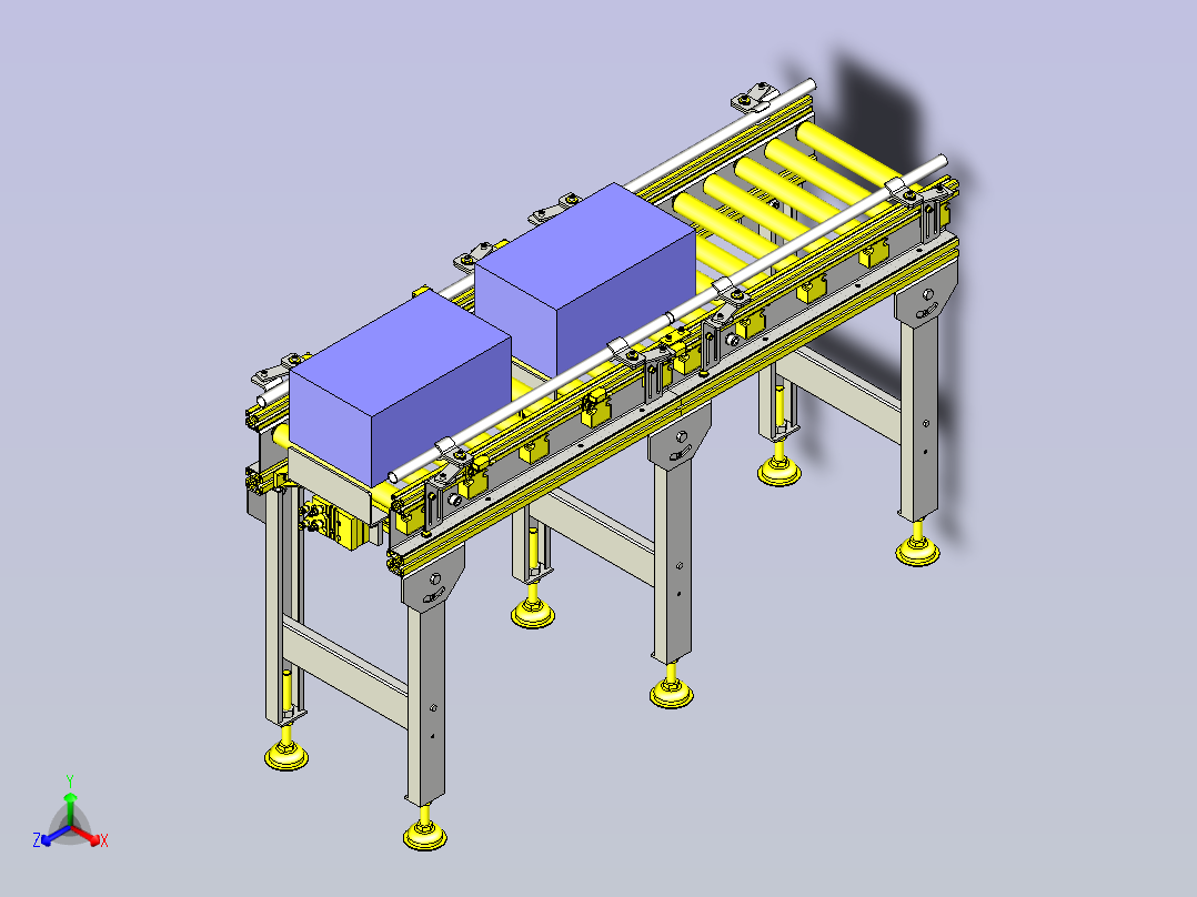 一款可变宽度的滚筒传送带3D模型主视图