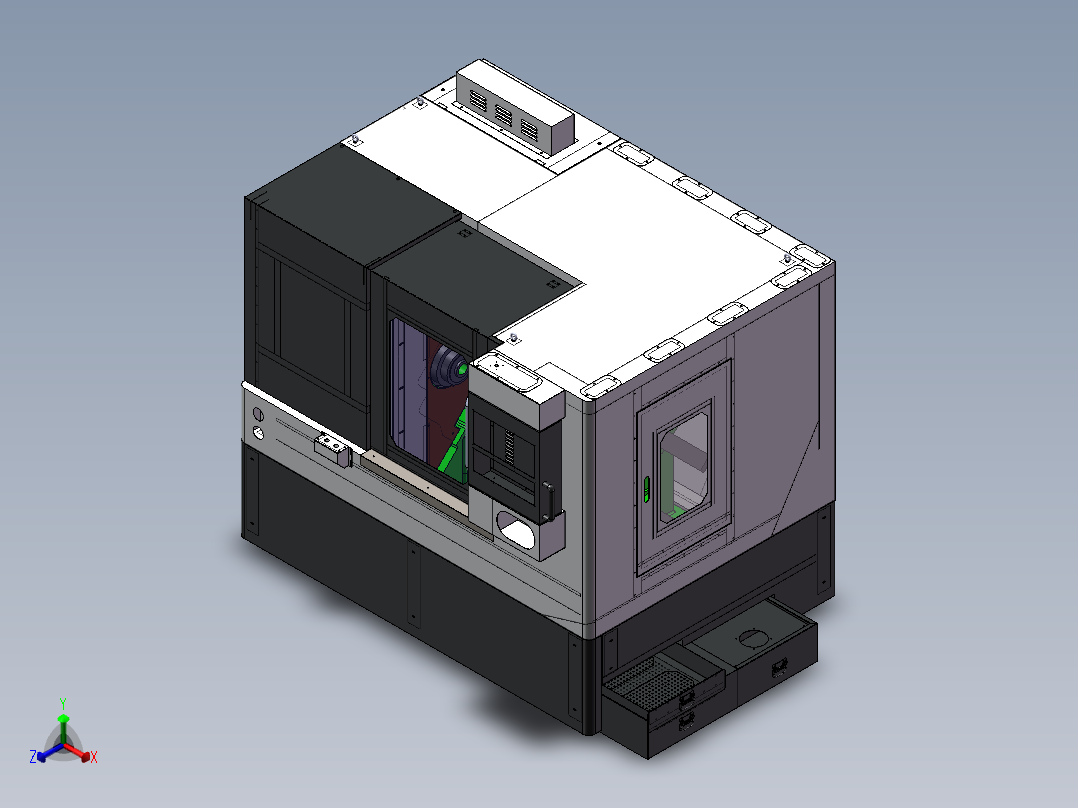 数控车床钣金护罩设计模型正等轴测图