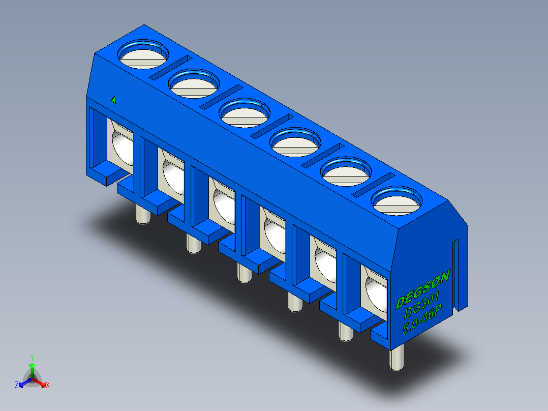 DEGSON DG301 系列 5.0mm 接线端子-DG301-5.0-06P-12-00AH正等轴测图