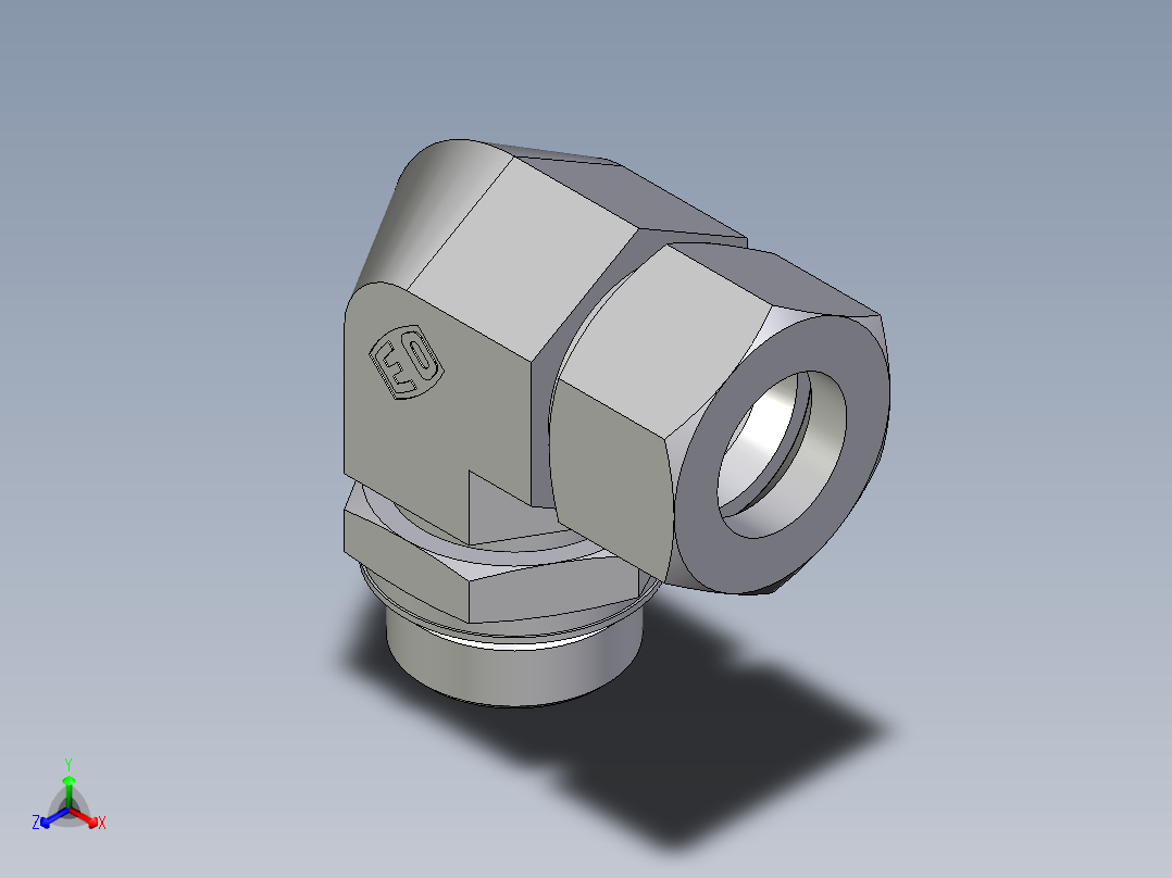 卡套式工业通用硬管接头EO_Adjustable_Locknut_elbow_WEE30SMORCF正等轴测图