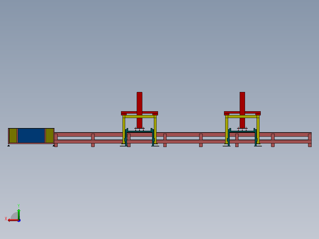 纸箱打包双组蓓链传送生产线sw17可编辑后视图
