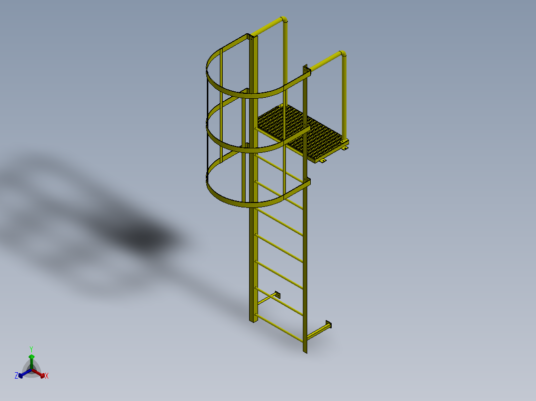 A0003873-带有平台和扶手的海员梯正等轴测图