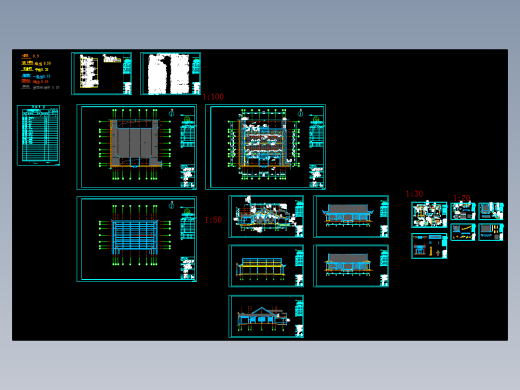 单层歇山式木结构古建筑施工图CAD图纸