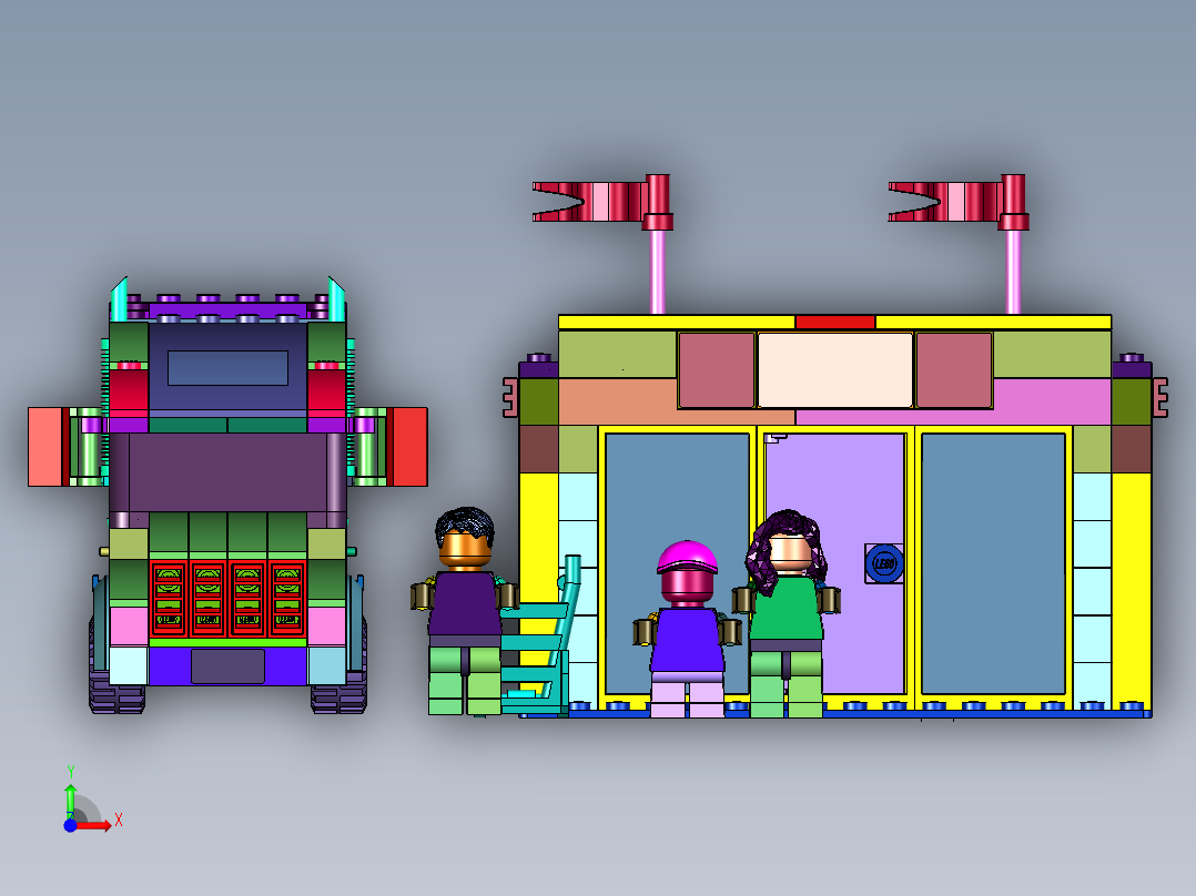 工程货柜集装箱大卡车积木前视图