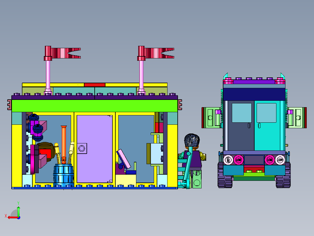 工程货柜集装箱大卡车积木后视图