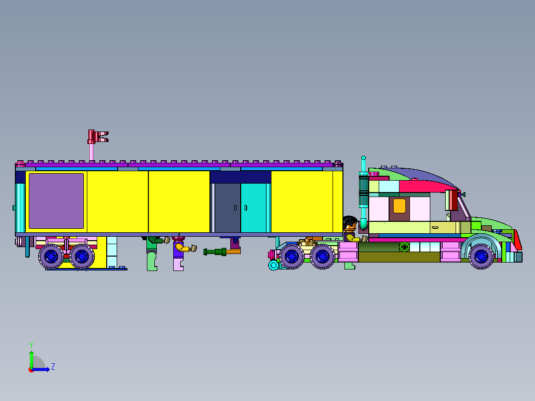 工程货柜集装箱大卡车积木左视图