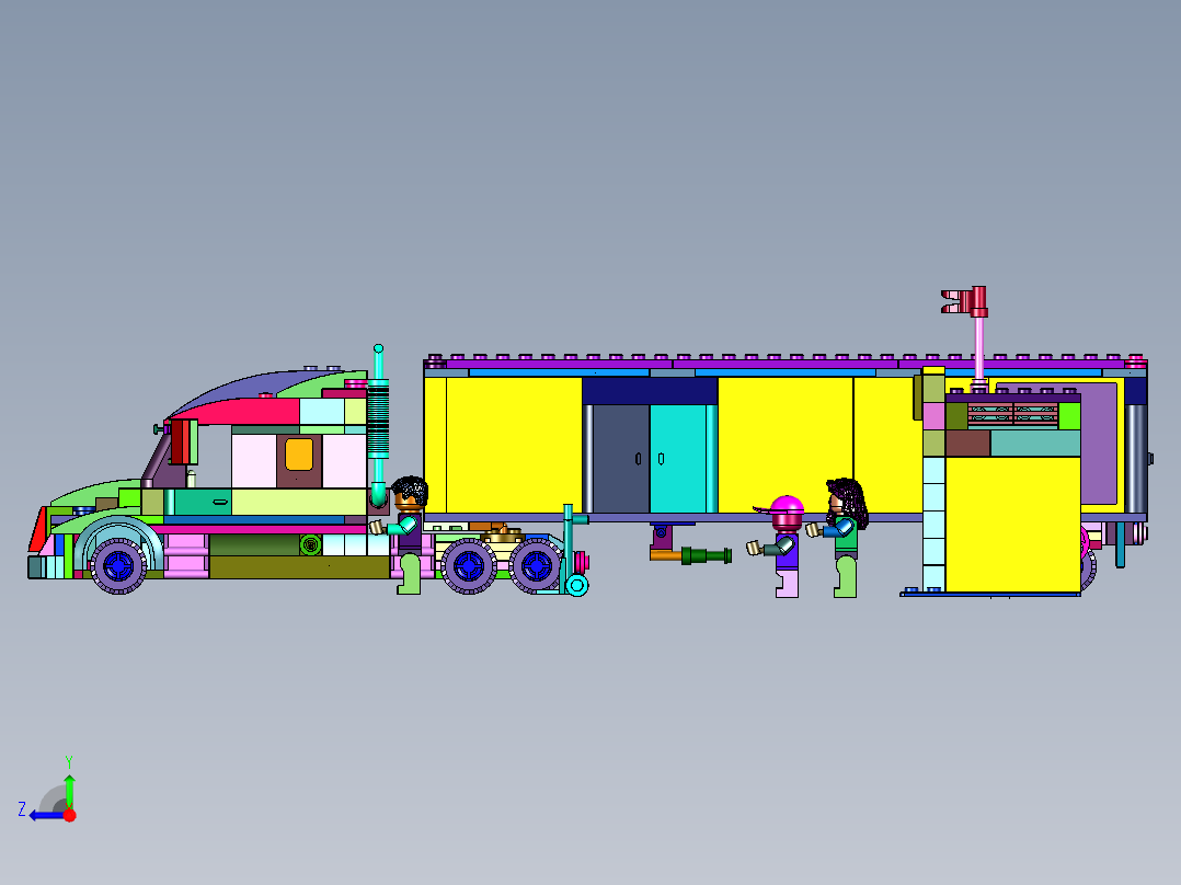 工程货柜集装箱大卡车积木右视图