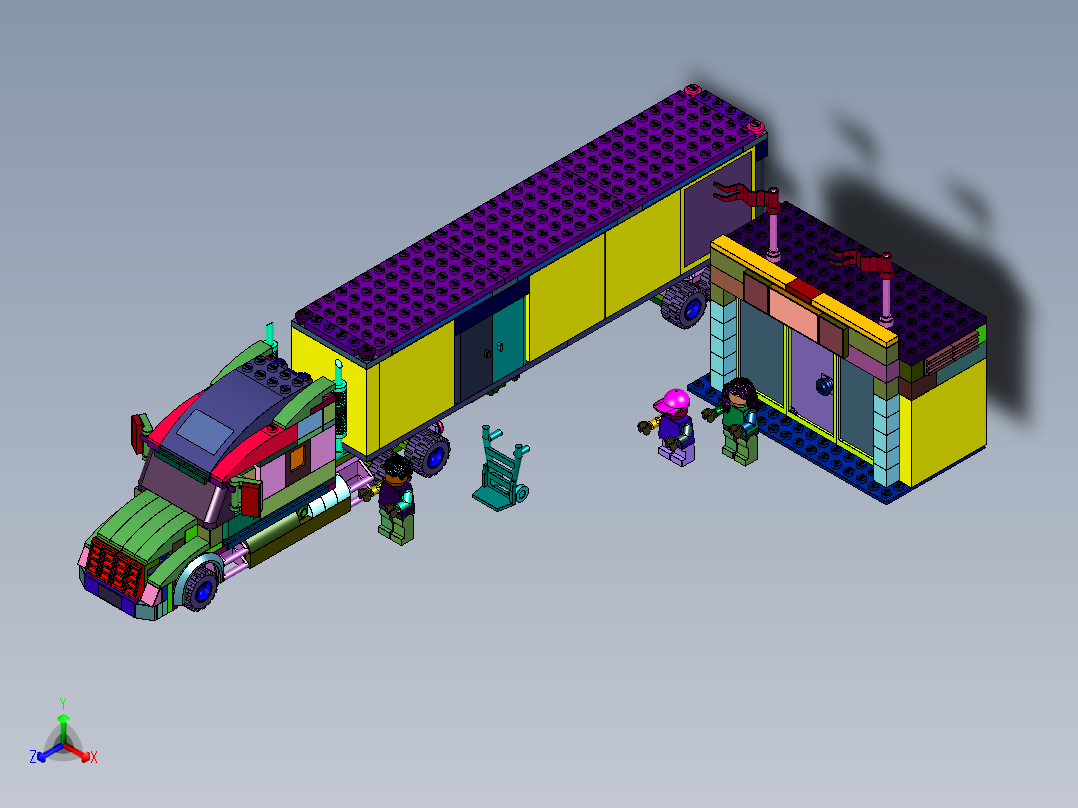 工程货柜集装箱大卡车积木正等轴测图