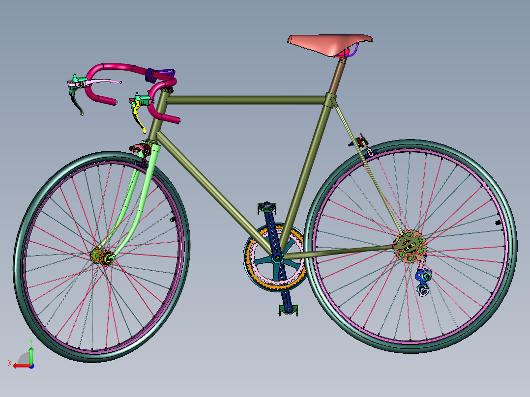 高强度钢框架曲柄变速自行车后视图