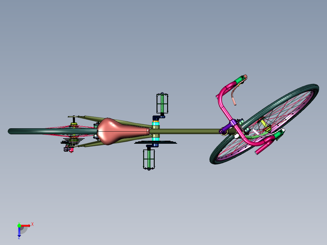高强度钢框架曲柄变速自行车俯视图