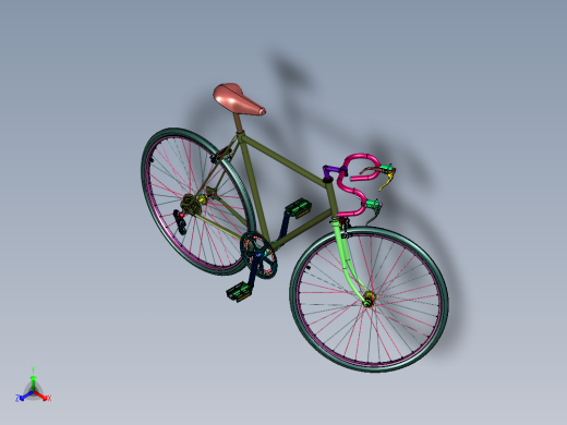 高强度钢框架曲柄变速自行车正等轴测缩略图