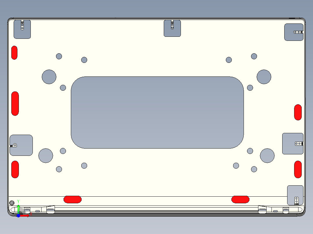 大尺寸电脑中框铣避位+阳极挂点结构CNC编程程序模型前视图