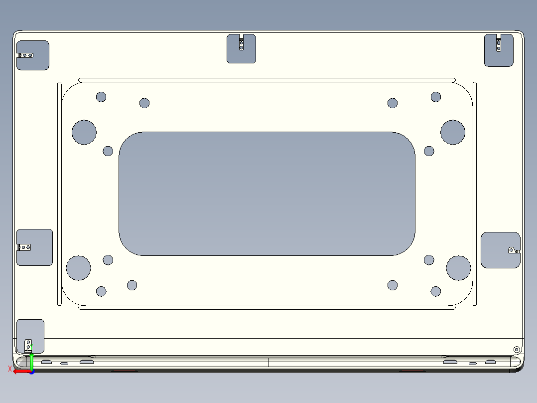 大尺寸电脑中框铣避位+阳极挂点结构CNC编程程序模型后视图