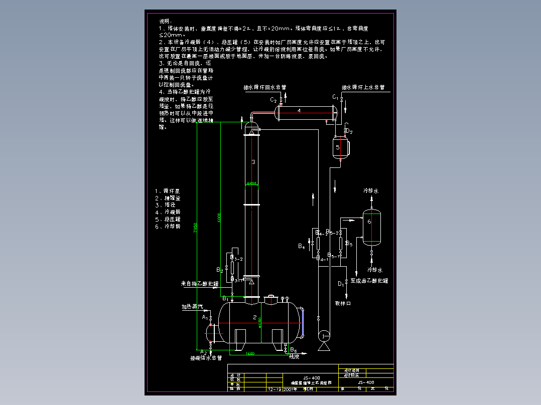 酒精精馏塔工艺流程图