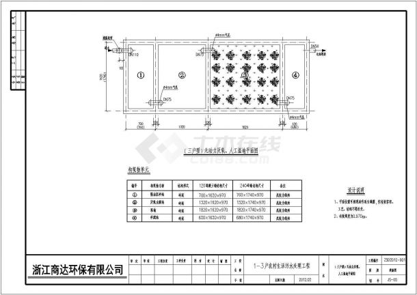 河南诸暨生态村污水处理CAD施工图（厌氧+人工湿地）dwg图纸
