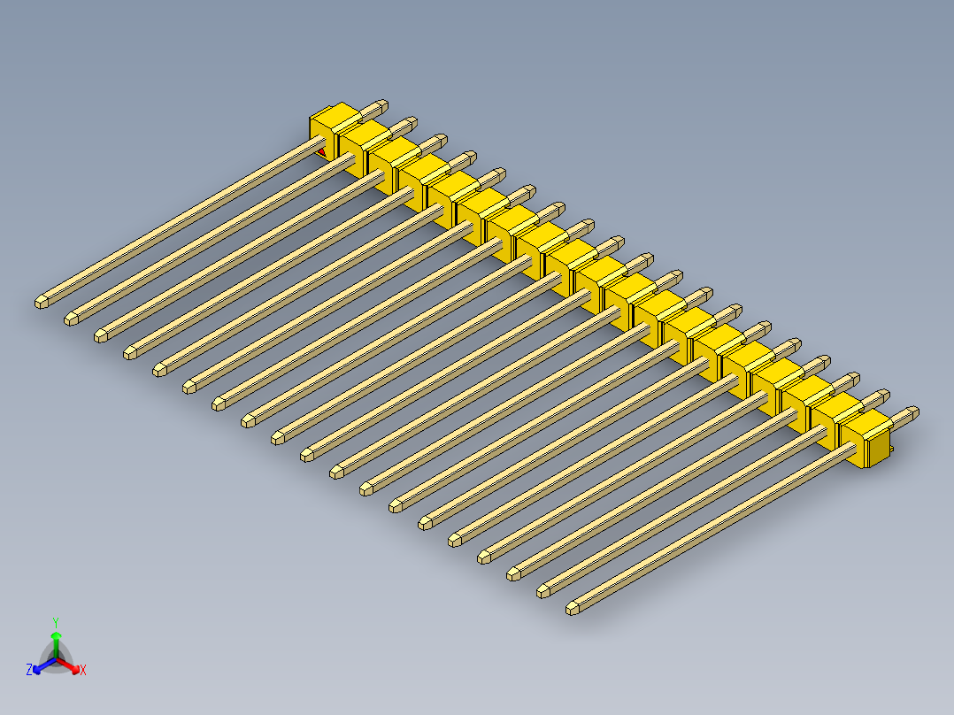 彩色公头100mil（2.54mm）系列-DS1021_yellow_1x19p_100mil_Type43_rev1.0主视图