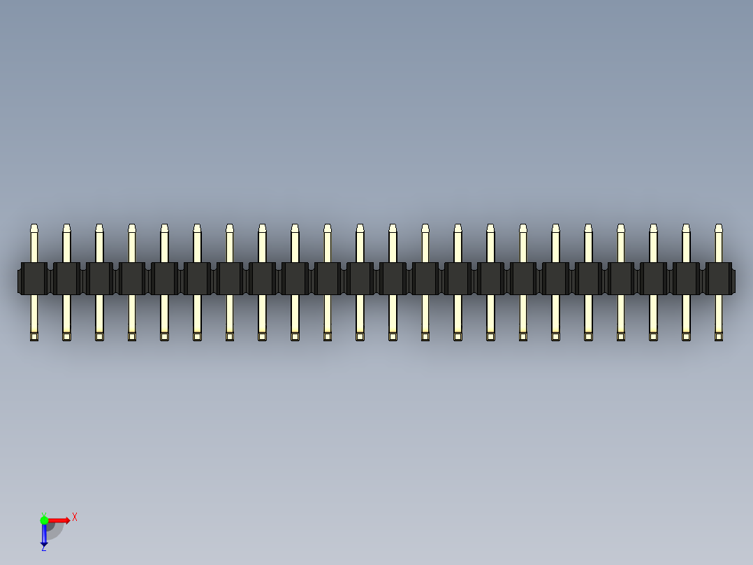 彩色公排针 100mil 2.54mm 系列-DS1022_black_22p_100mil_TypeU_rev1.0俯视图