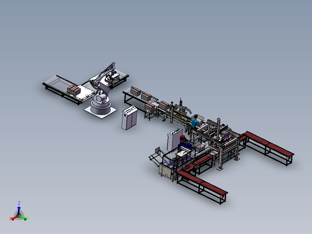 产品分拣装箱开箱机放卡片封箱机称重剔除码垛自动化包装图纸